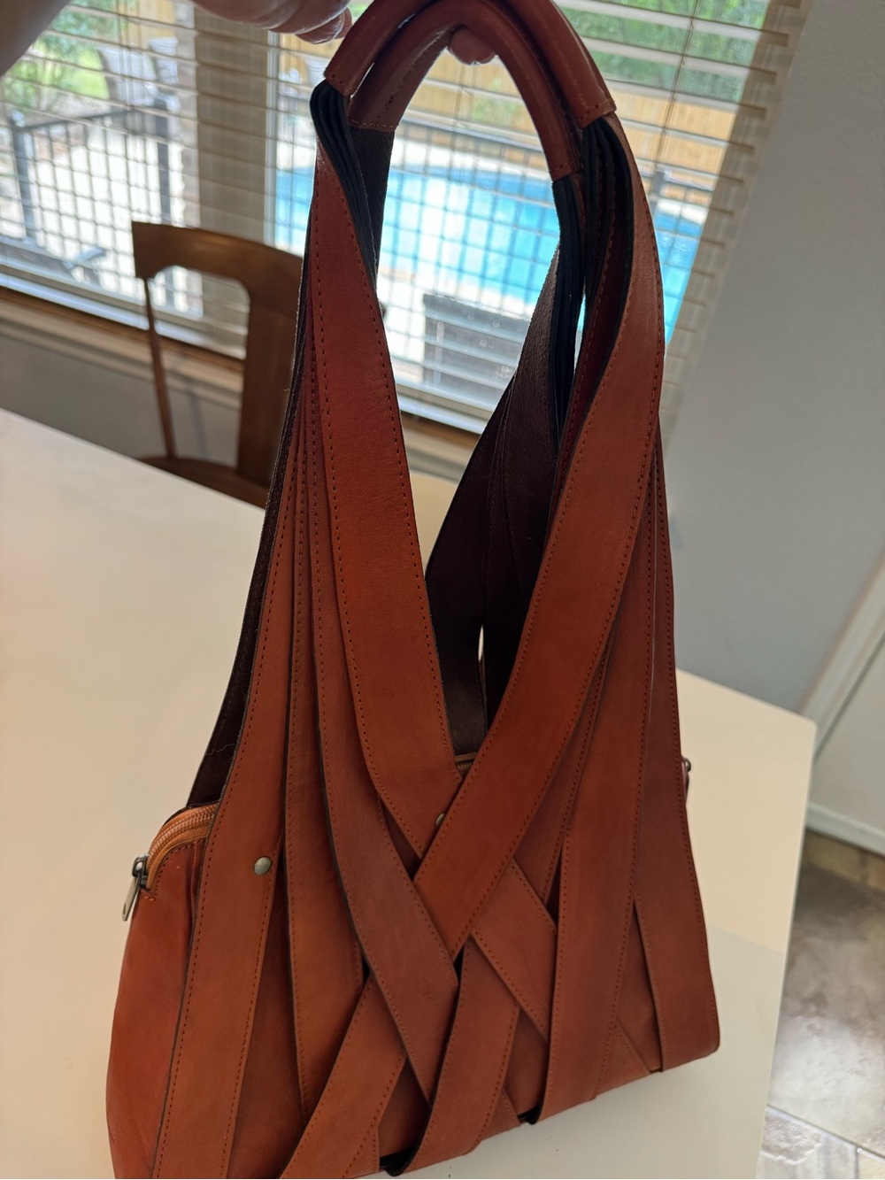 Women’s Woven Leather Tote Bag - Rust Brown